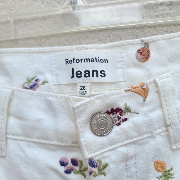 Reformation | Cynthia Fruitloops Embroidered Fruit Jeans Vintage White Size 26 - Picture 3 of 13